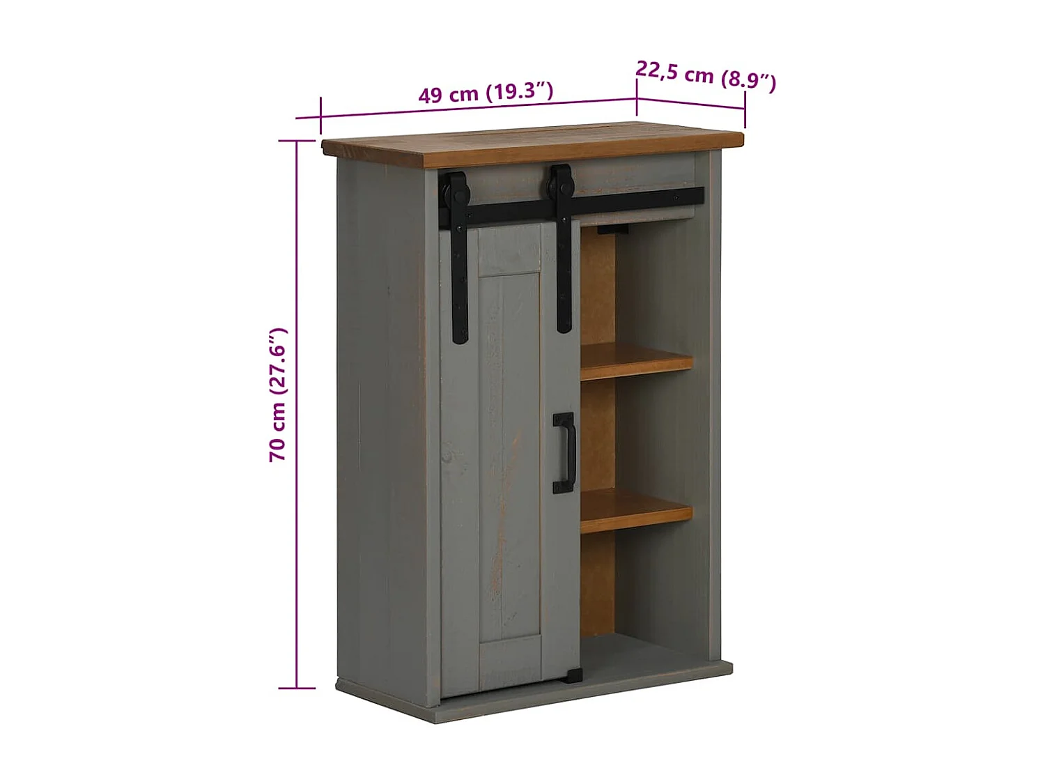 Armoire suspendue HALDEN porte coulissante gris 49x22,5x70 cm