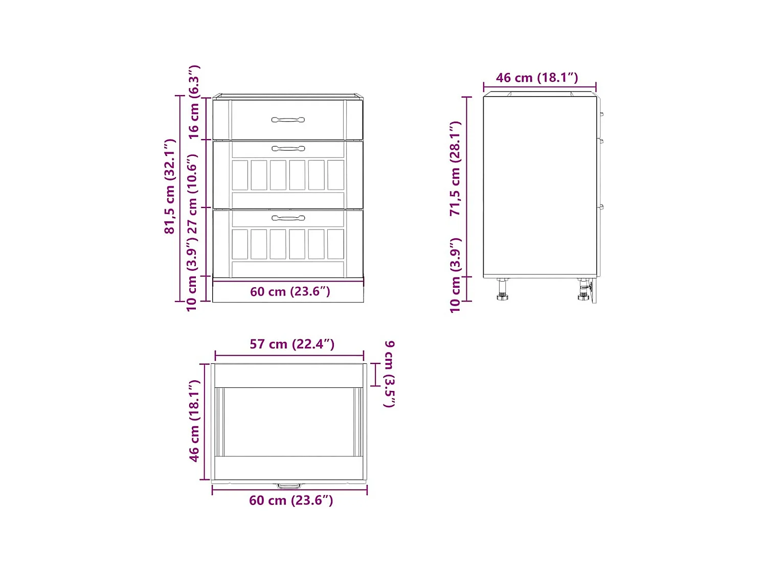 Küchen-Unterschrank Lucca Weiß Holzwerkstoff