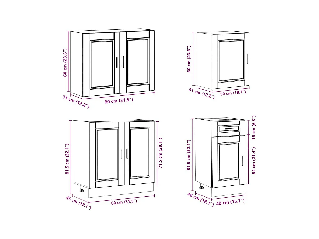 Set Mobili da Cucina 7 pz Porto Legno Vecchio in Truciolato
