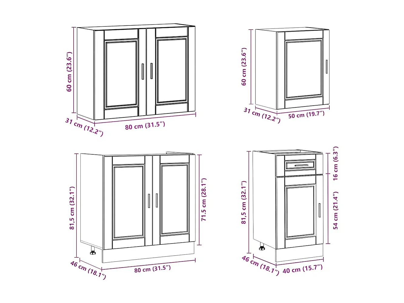 7 peças armário de cozinha conjunto Porto madeira velha