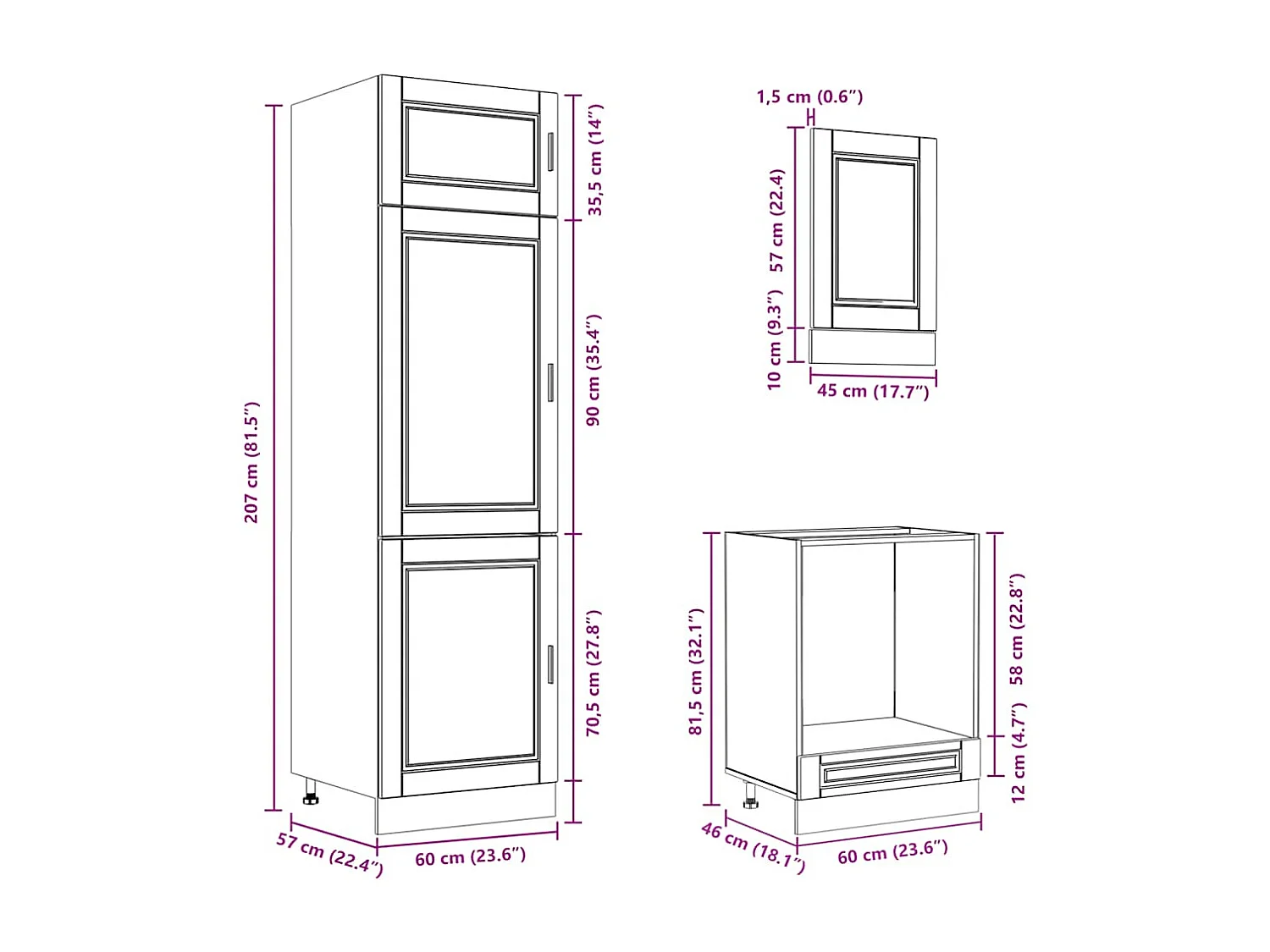 7 peças armário de cozinha conjunto Porto madeira velha