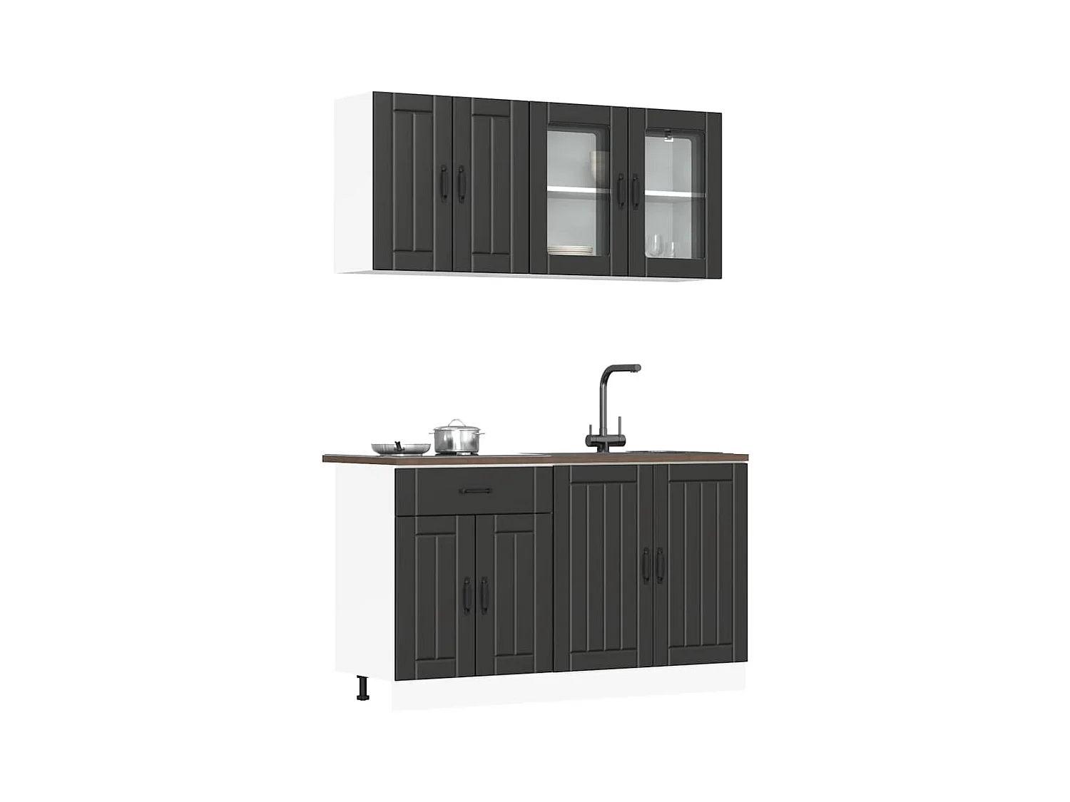 Ensemble de 4 meubles de cuisine "Lucca" en bois d'ingénierie noir