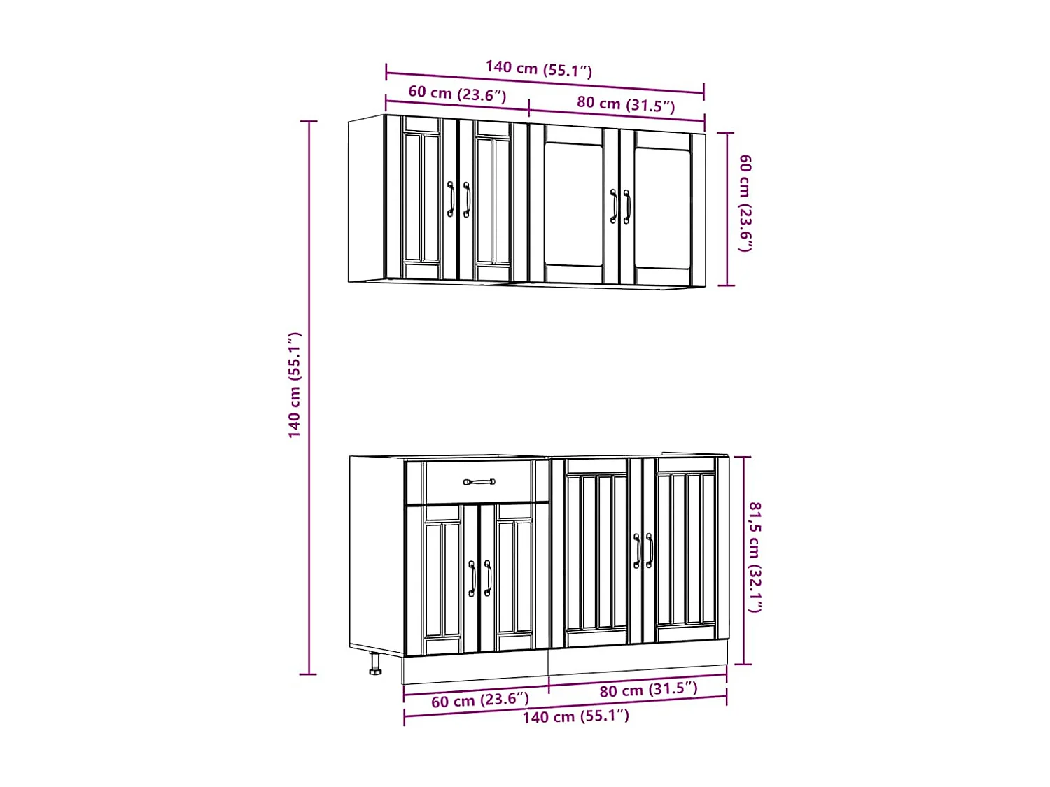 4 peças armário de cozinha conjunto Lucca preto