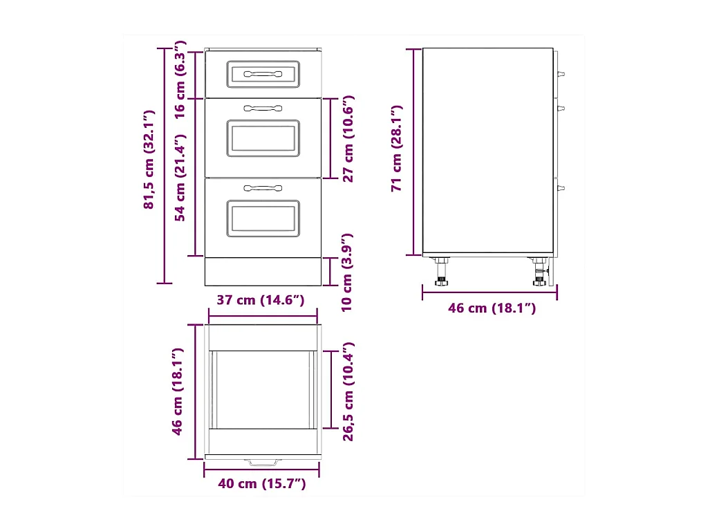 Keuken onderkast Kalmar bewerkt hout grijs sonoma eiken