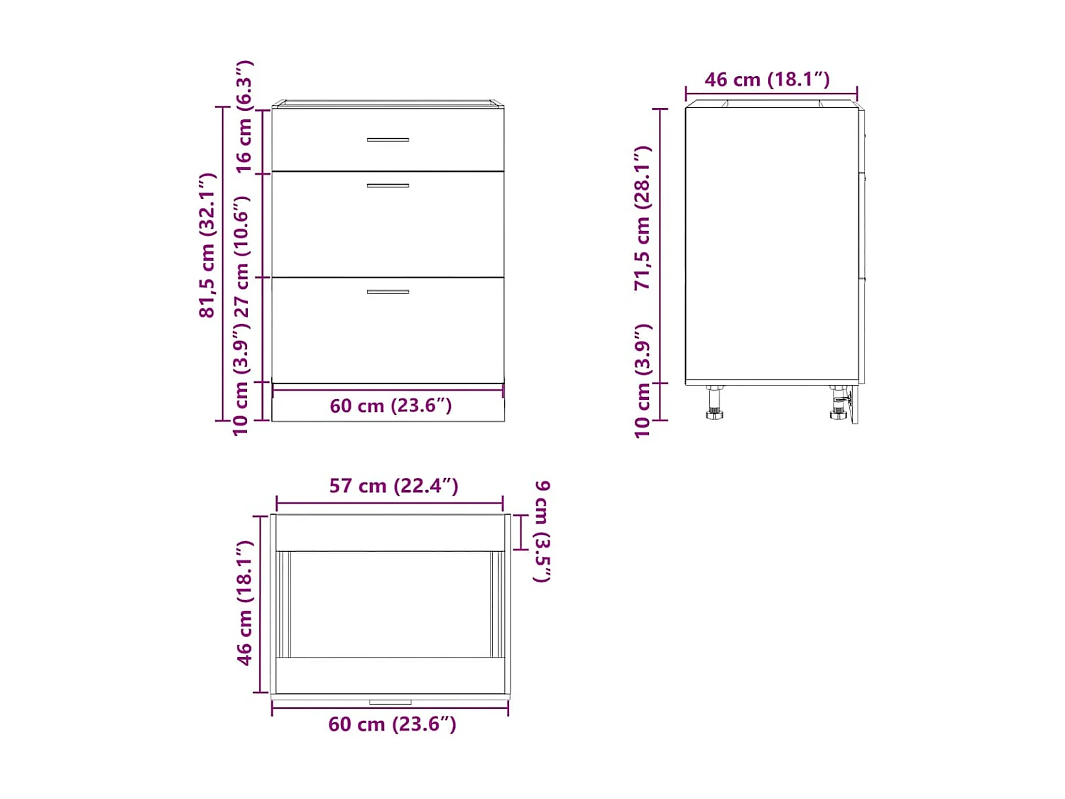 Keuken onderkast Lyon bewerkt hout zwart