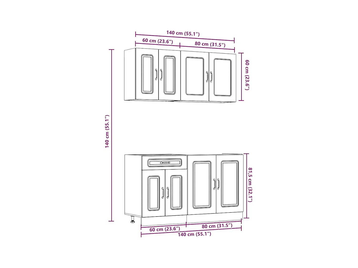 4 peças armário de cozinha conjunto Kalmar branco