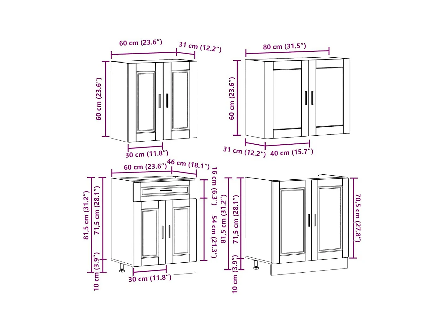 Set Mobili da Cucina 4 pz Porto Bianchi Legno Multistrato