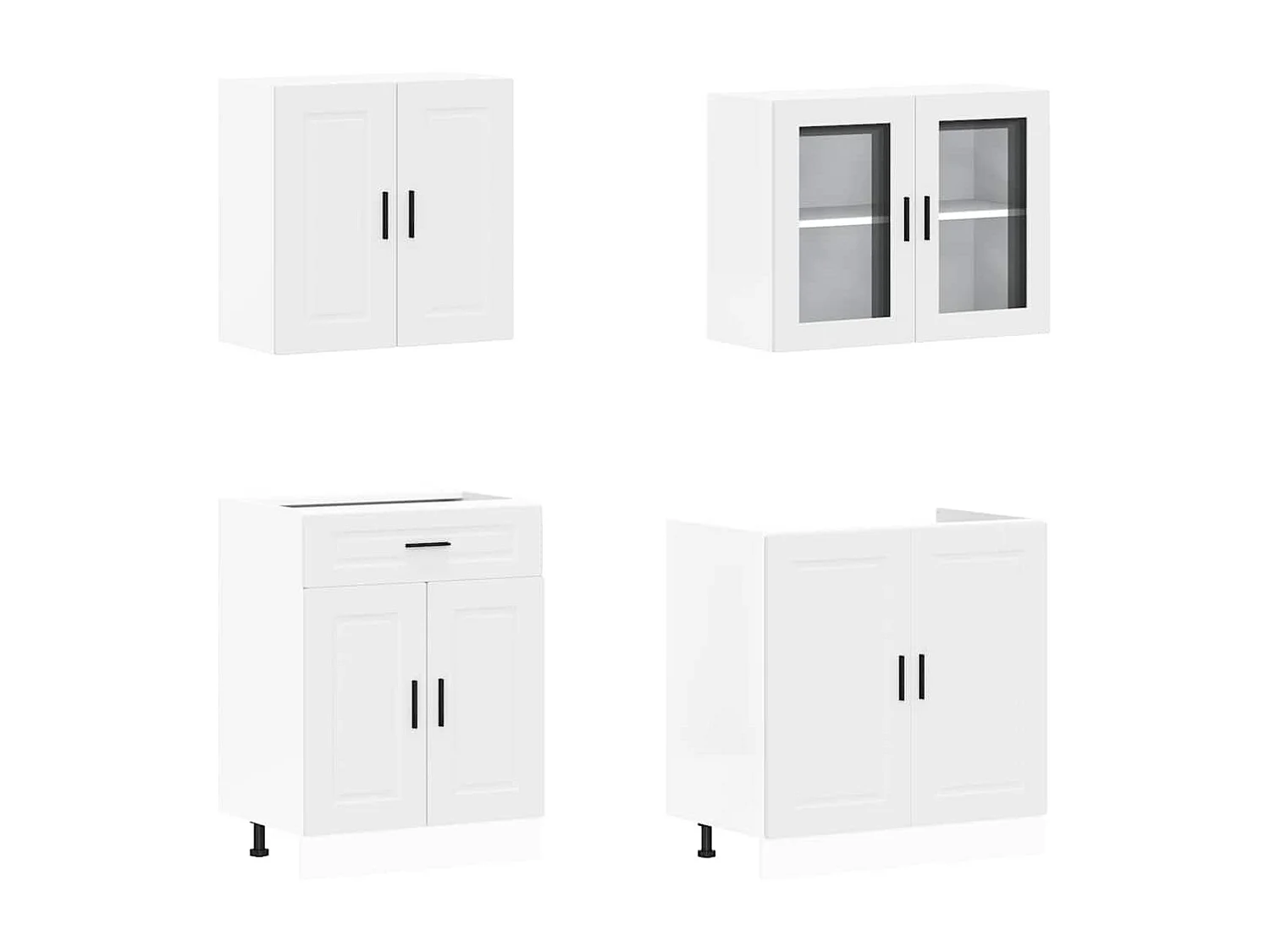 4-delige Keukenkastenset Porto bewerkt hout wit