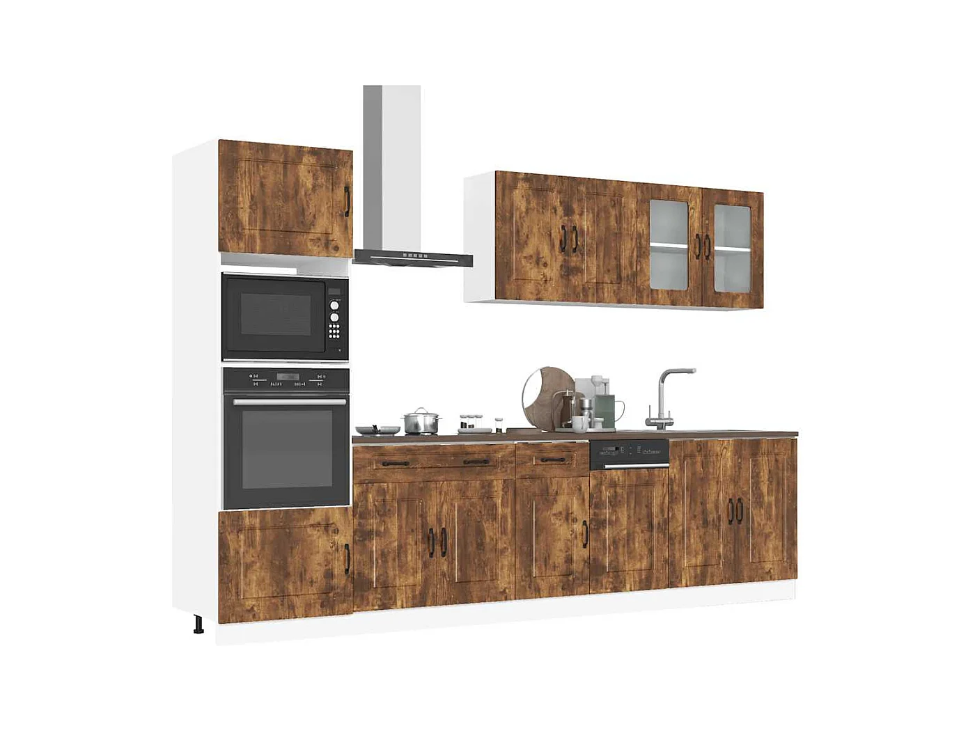 7-delige Keukenkastenset Kalmar bewerkt hout gerookt eiken