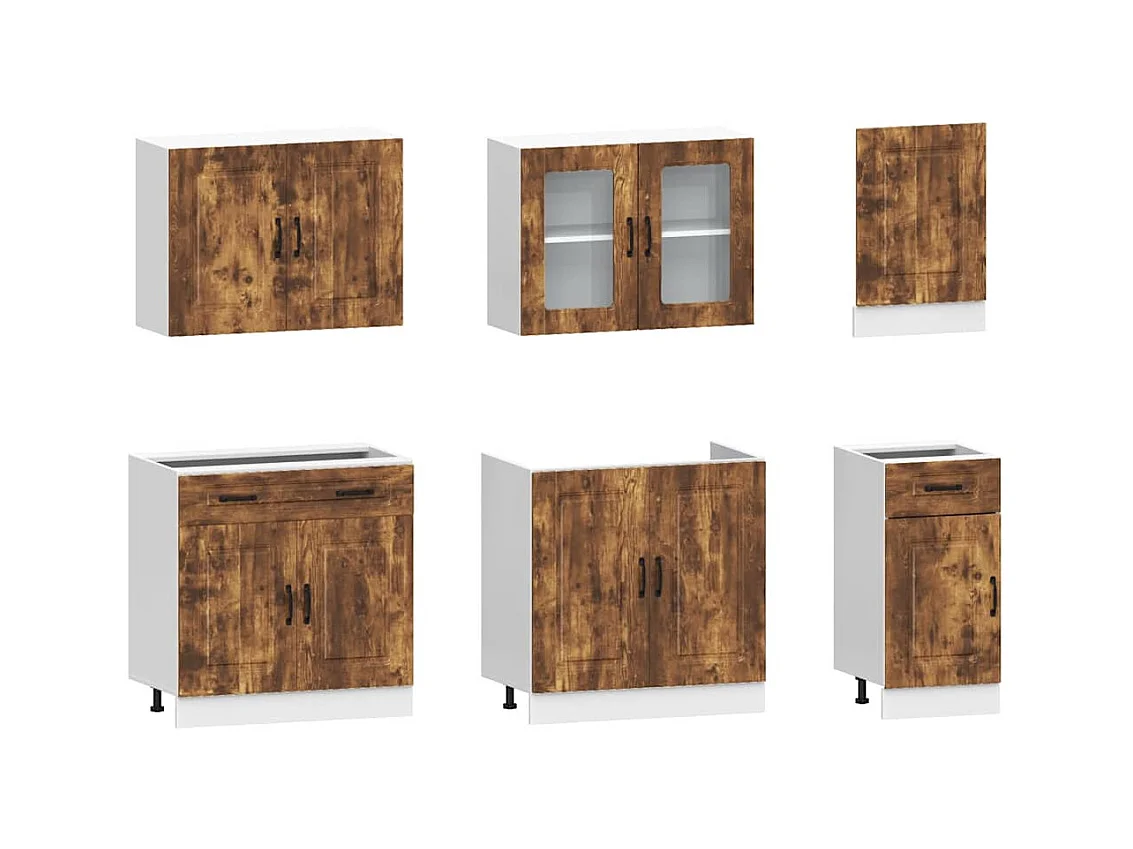 7-delige Keukenkastenset Kalmar bewerkt hout gerookt eiken