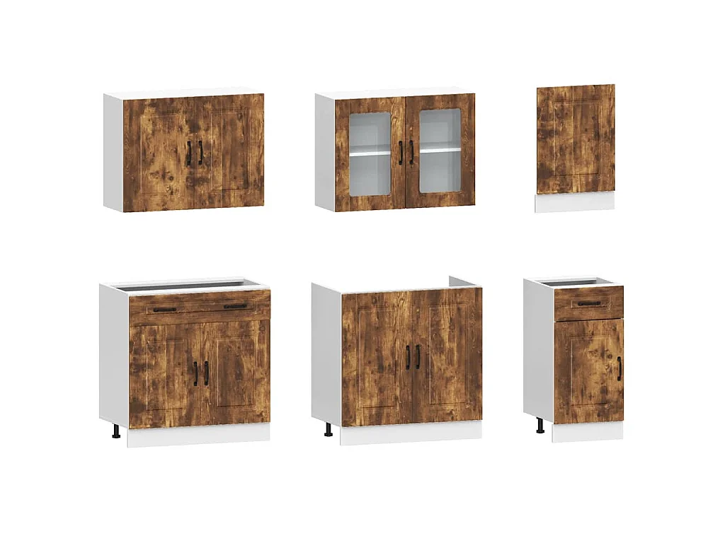 Set Mobili da Cucina 7 pz Kalmar Rovere Fumo Legno Multistrato