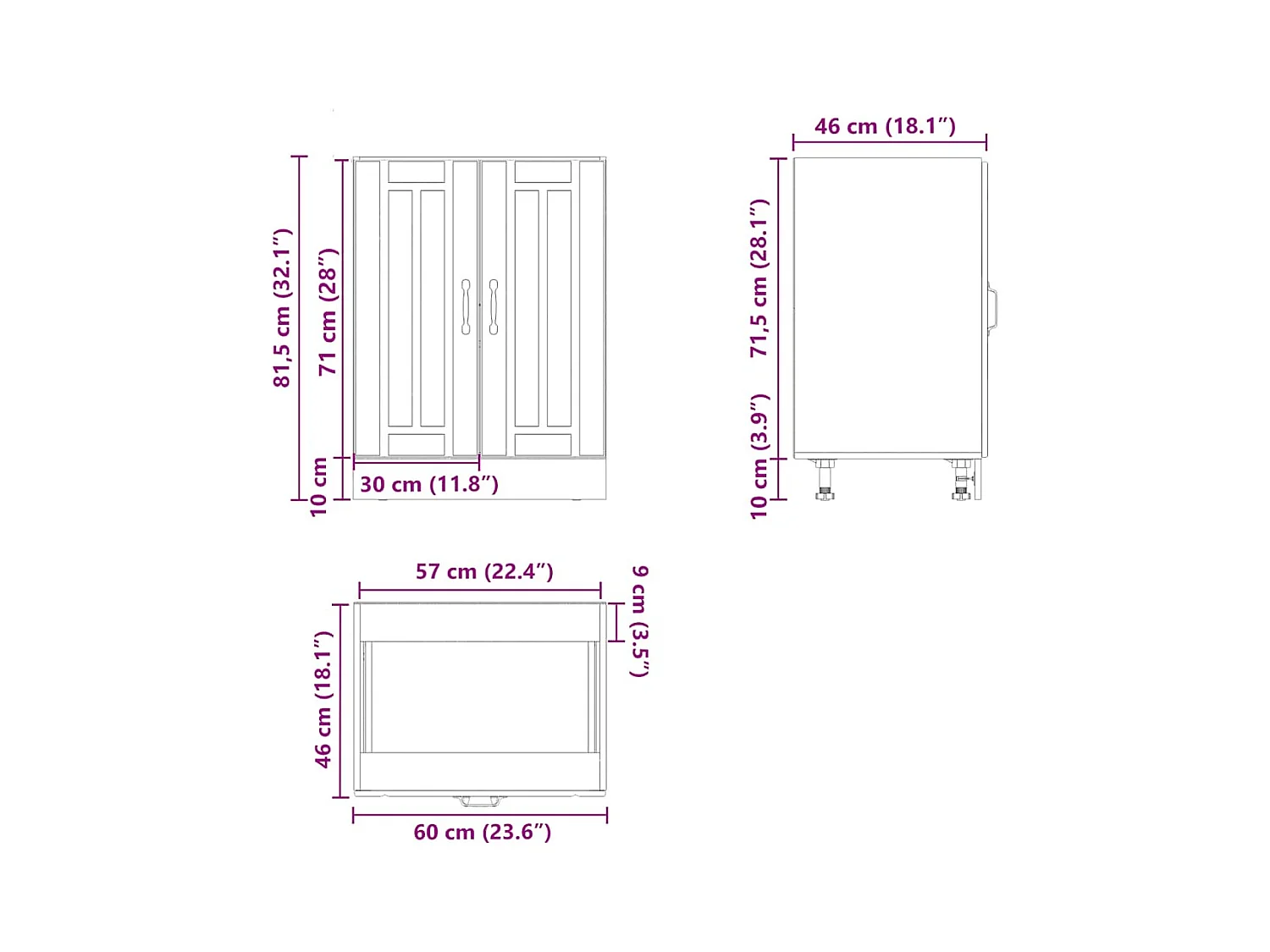 Spoelbakonderkast Lucca bewerkt hout oud houtkleurig