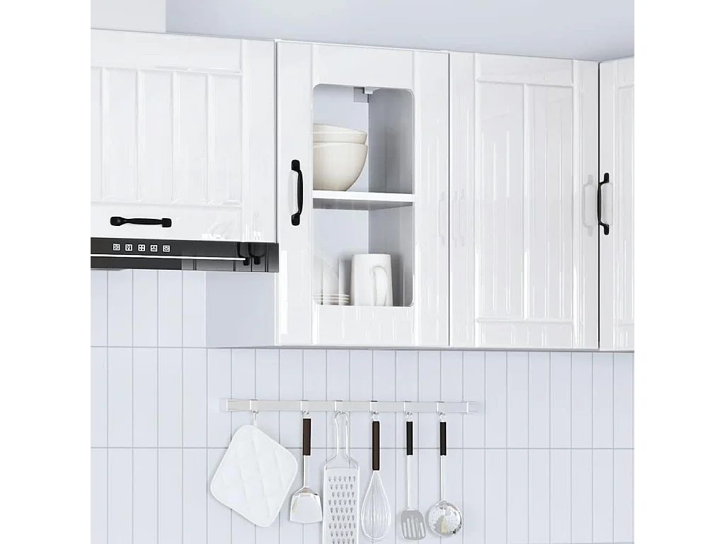 Armoire murale cuisine avec porte en verre Lucca blanc brillant