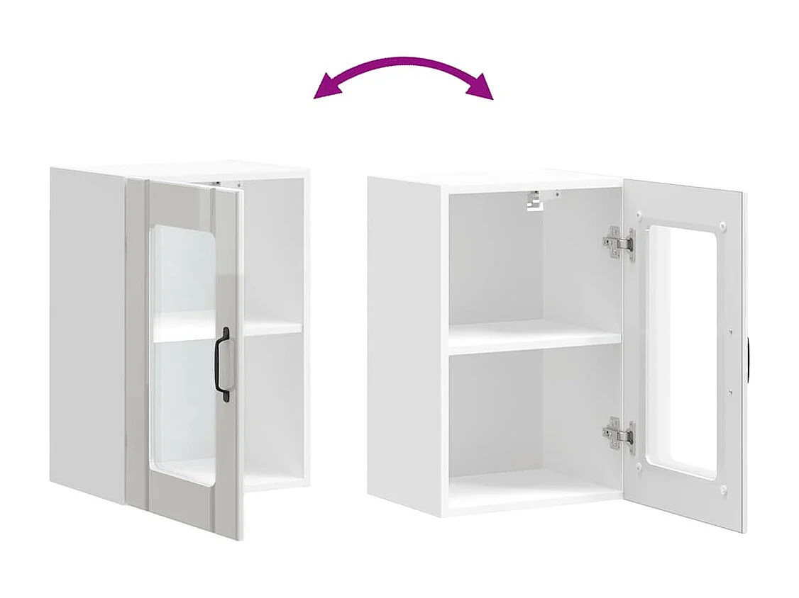 Armoire murale cuisine avec porte en verre Lucca blanc brillant