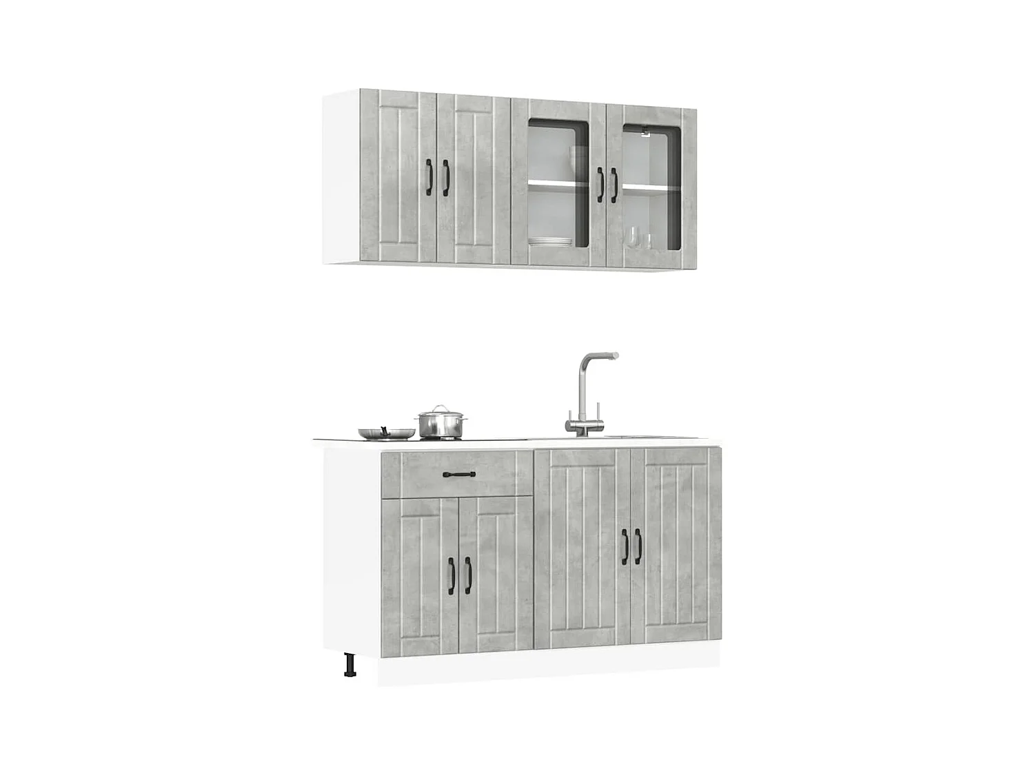 Ensemble de 4 meubles de cuisine "Lucca" en bois d'ingénierie gris béton