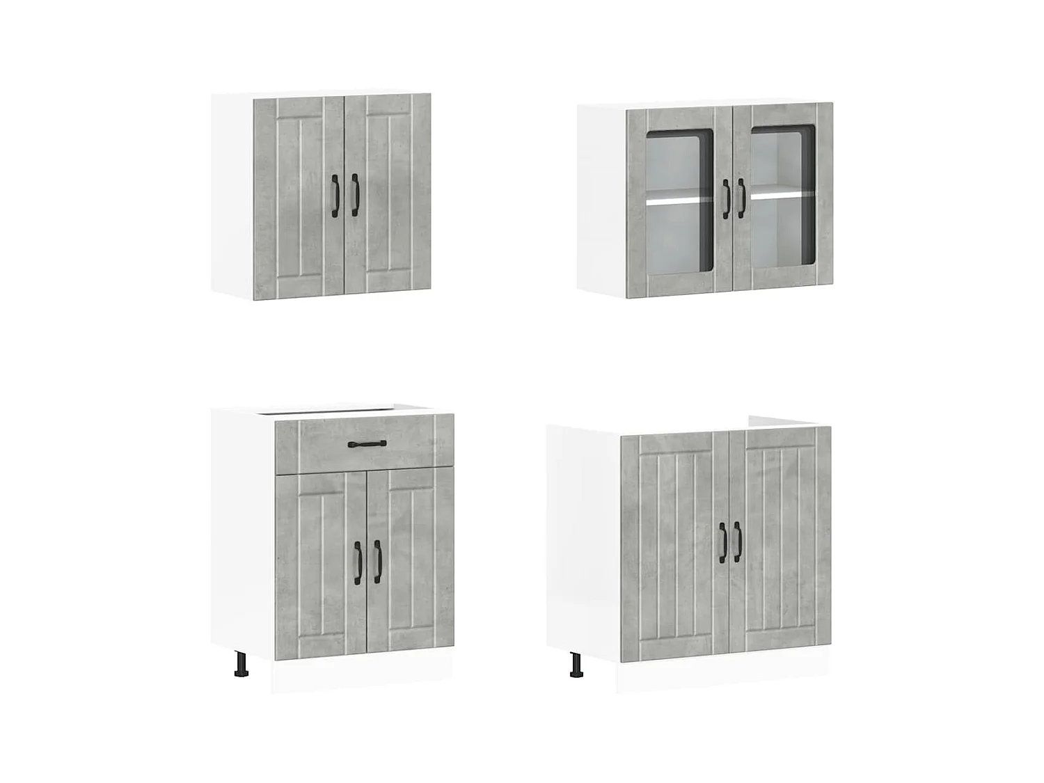 Ensemble de 4 meubles de cuisine "Lucca" en bois d'ingénierie gris béton