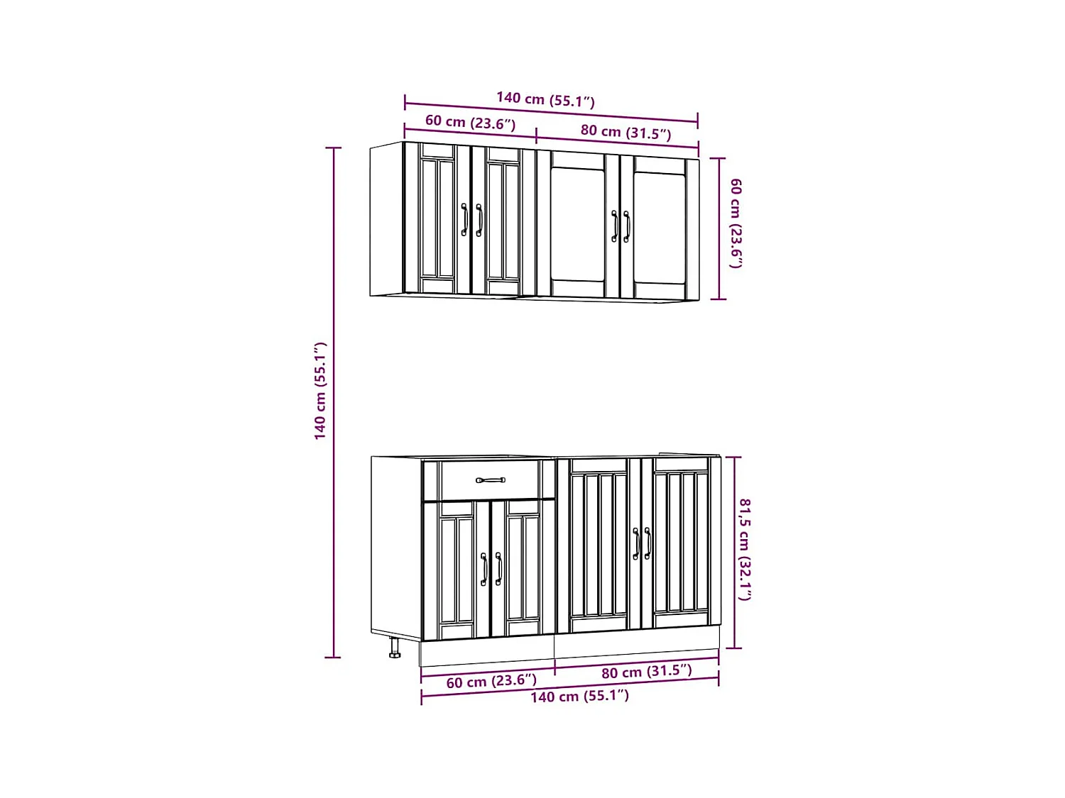 Ensemble de 4 meubles de cuisine "Lucca" en bois d'ingénierie gris béton
