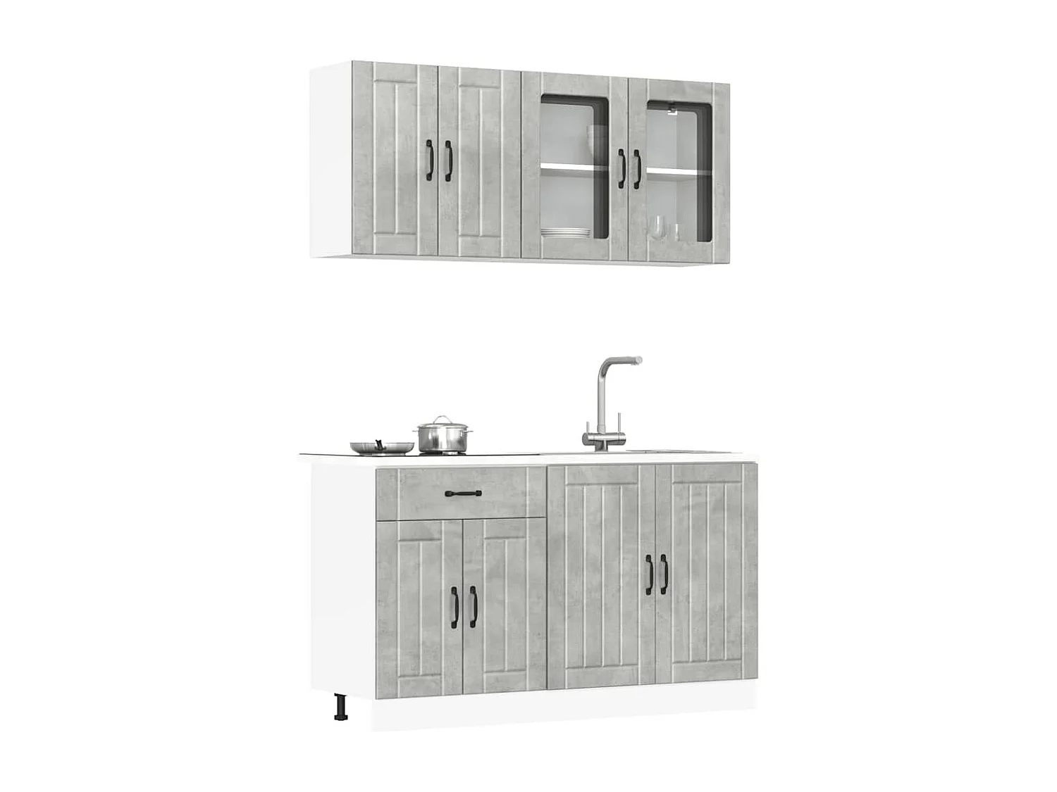 Ensemble de 4 meubles de cuisine "Lucca" en bois d'ingénierie gris béton