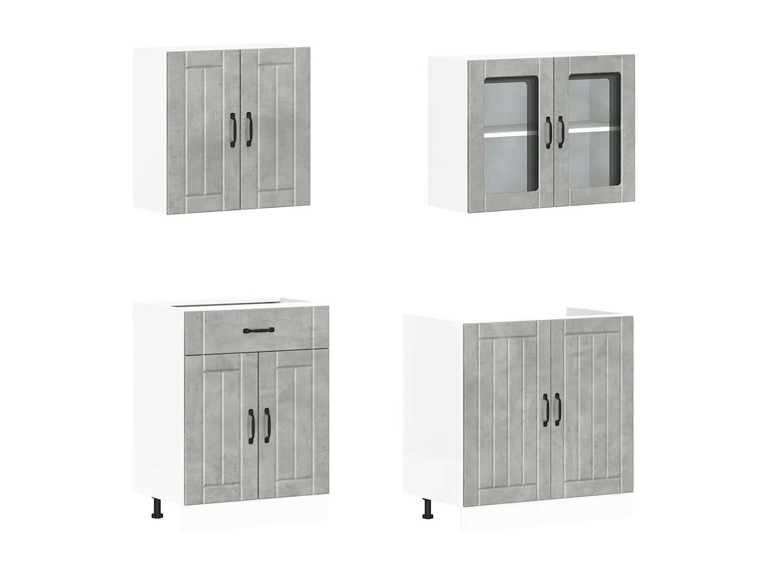 Ensemble de 4 meubles de cuisine "Lucca" en bois d'ingénierie gris béton