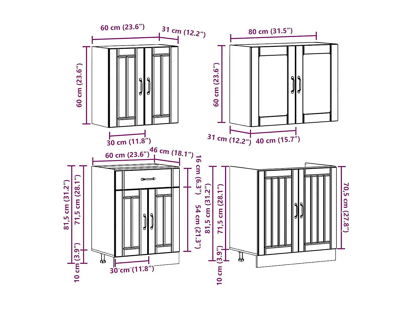 Ensemble de 4 meubles de cuisine "Lucca" en bois d'ingénierie gris béton