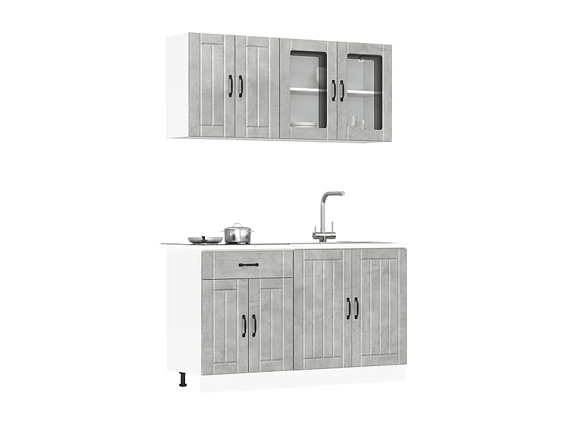Ensemble de 4 meubles de cuisine "Lucca" en bois d'ingénierie gris béton