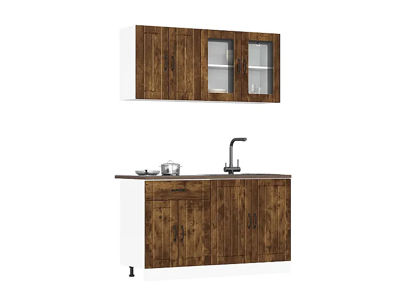 4-delige Keukenkastenset Lucca bewerkt hout gerookt eiken