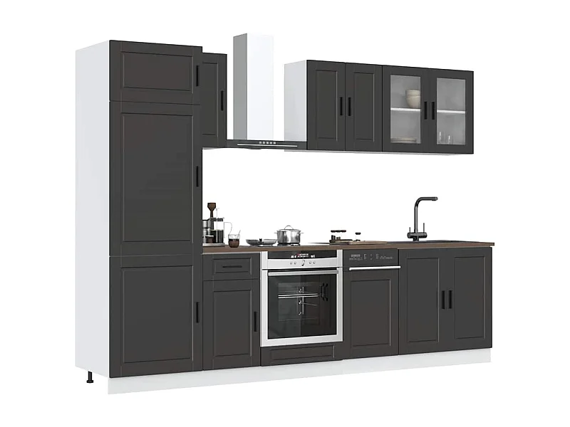 Ensemble de 8 meubles de cuisine "Porto" en bois d'ingénierie noir