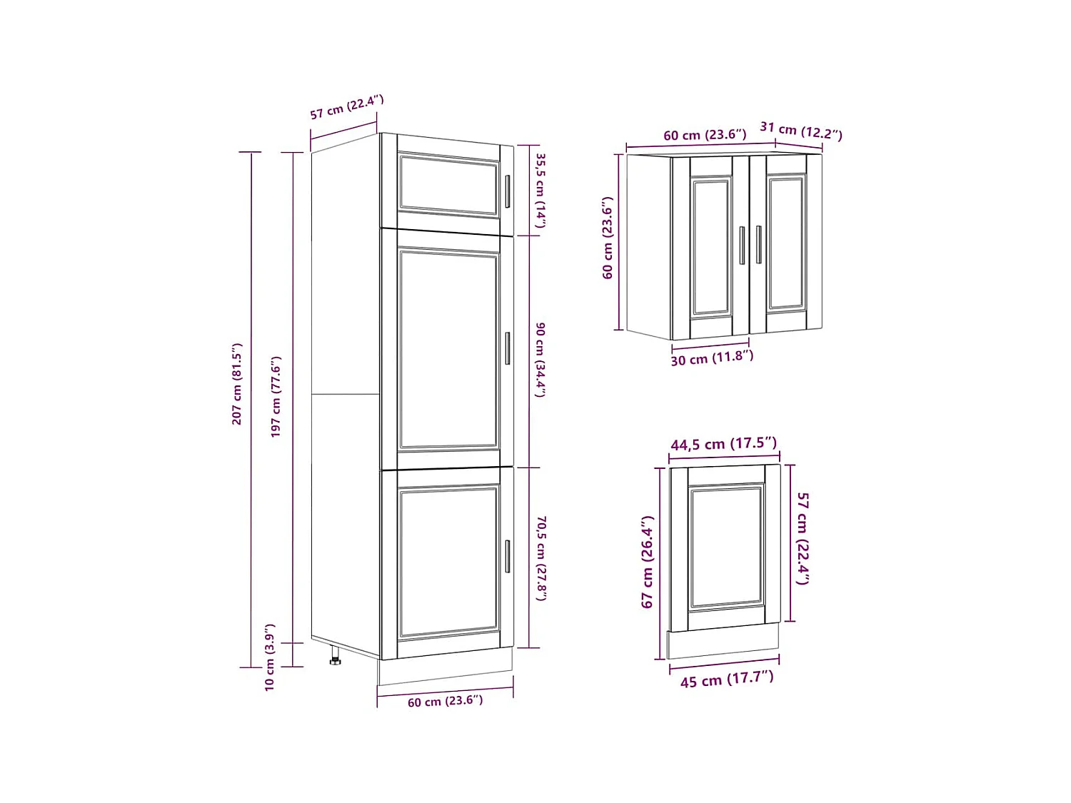 8-delige Keukenkastenset Porto bewerkt hout zwart