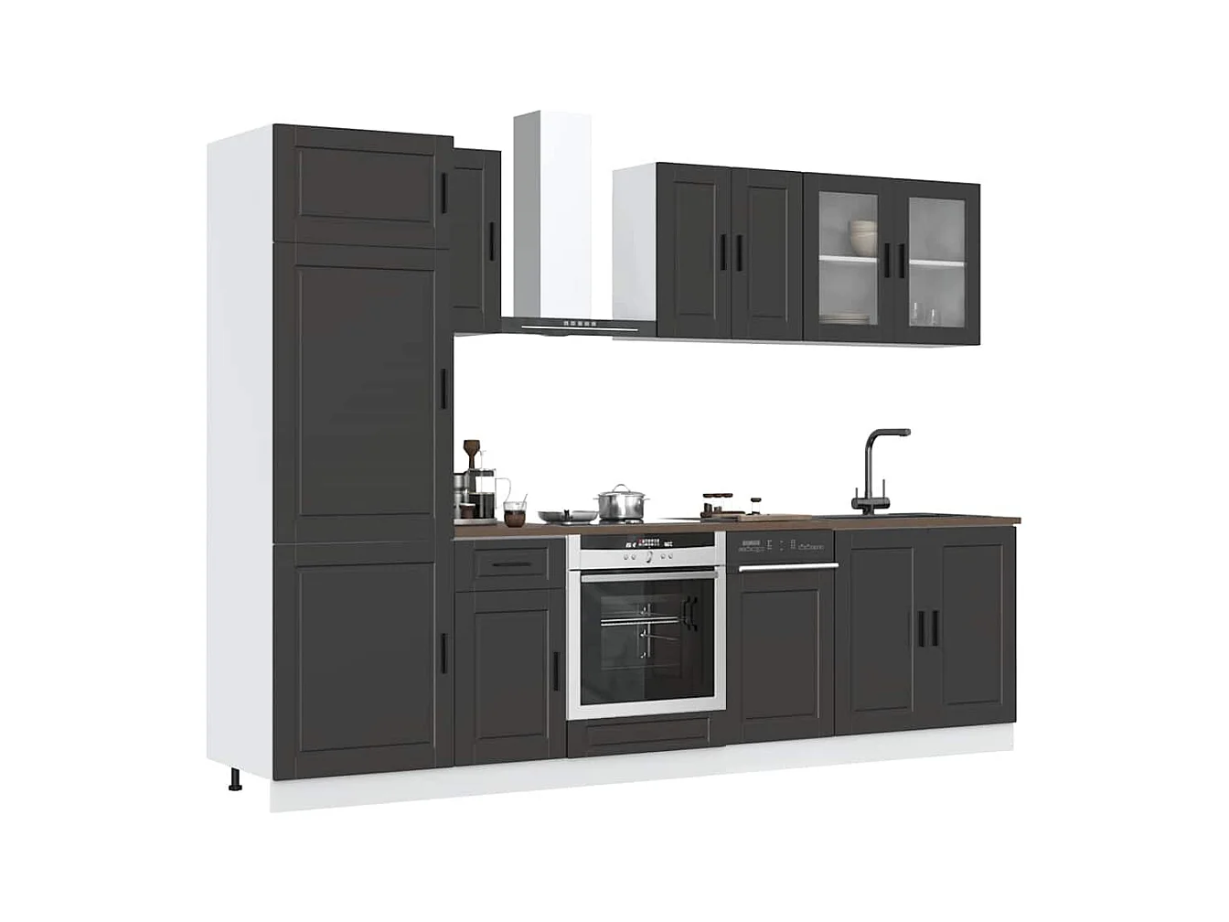 Ensemble de 8 meubles de cuisine "Porto" en bois d'ingénierie noir