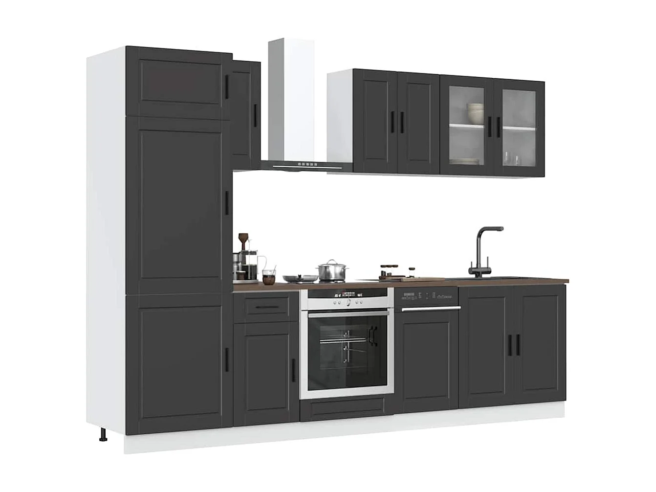 Ensemble de 8 meubles de cuisine "Porto" en bois d'ingénierie noir