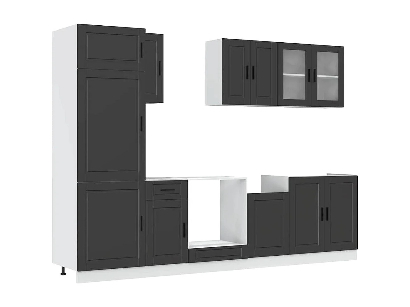 Ensemble de 8 meubles de cuisine "Porto" en bois d'ingénierie noir