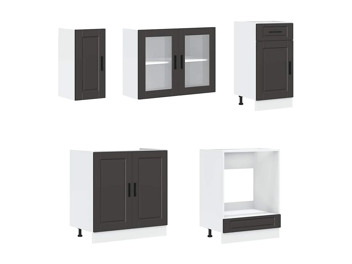 Ensemble de 8 meubles de cuisine "Porto" en bois d'ingénierie noir