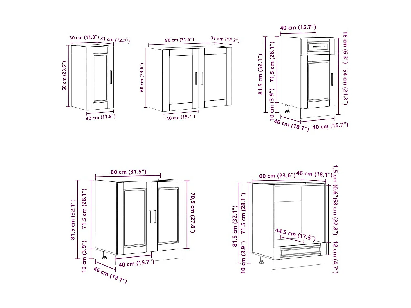 Ensemble de 8 meubles de cuisine "Porto" en bois d'ingénierie noir