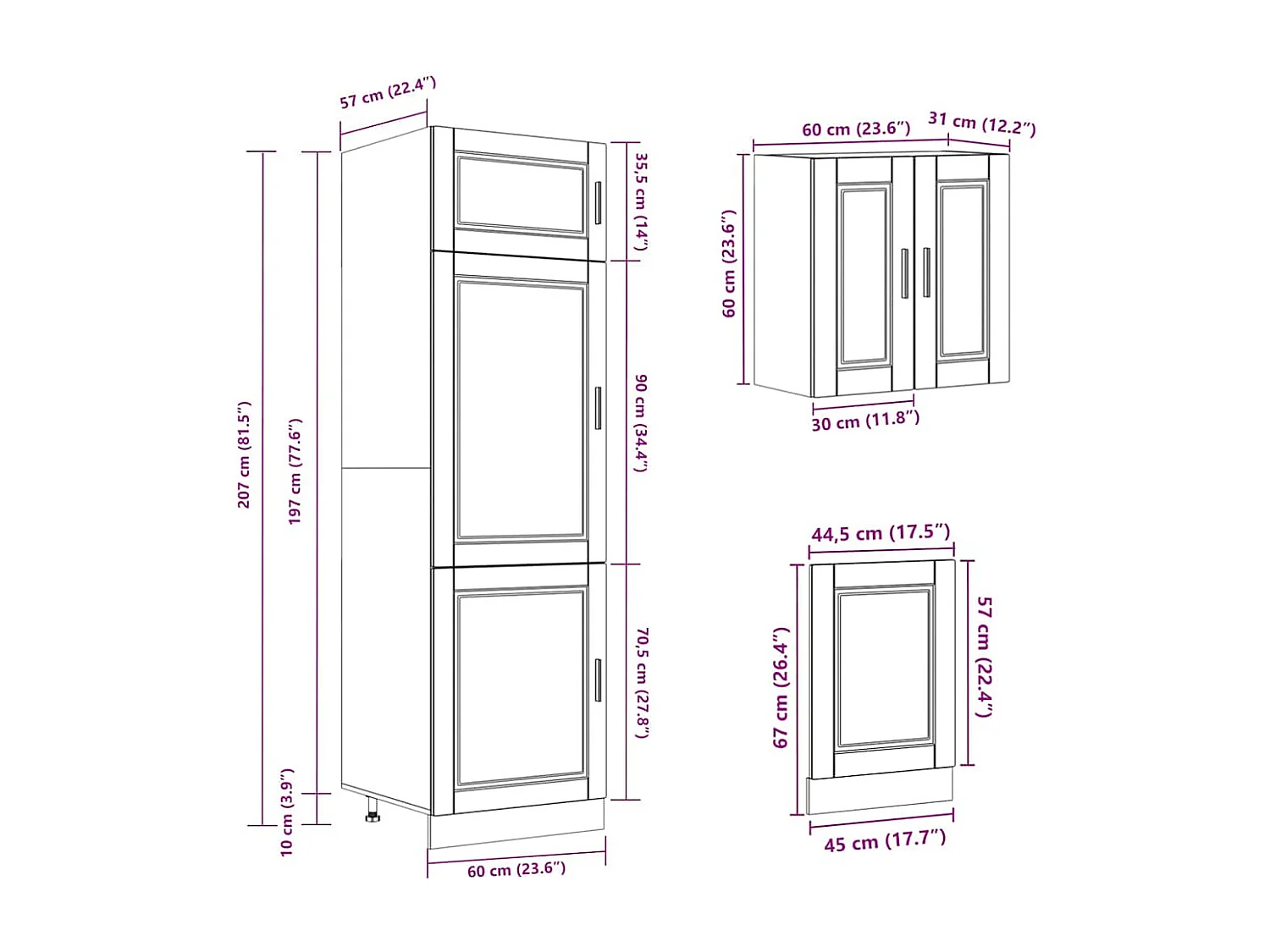 Ensemble de 8 meubles de cuisine "Porto" en bois d'ingénierie noir