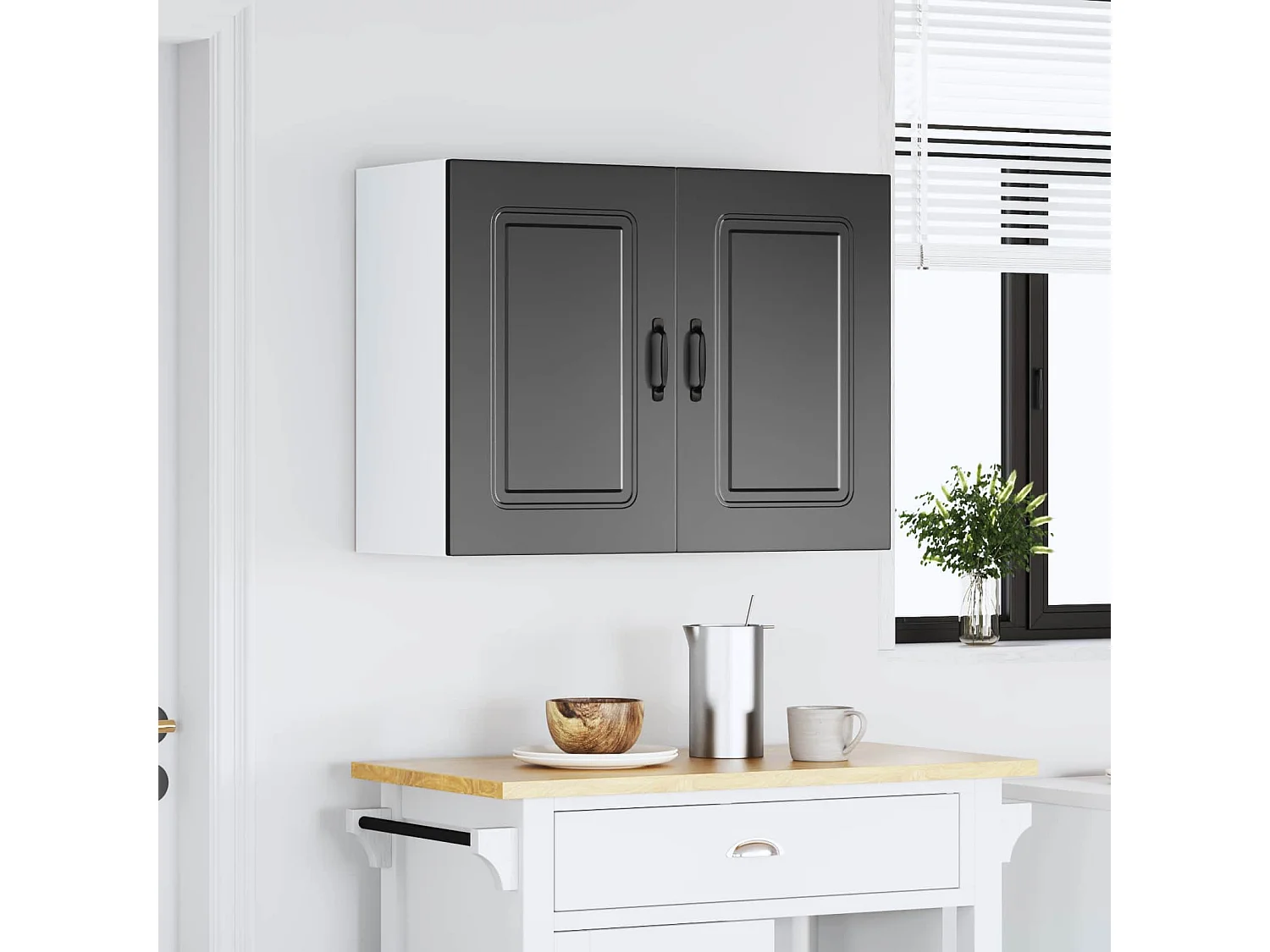 Armoire murale de cuisine Kalmar noir bois d'ingénierie