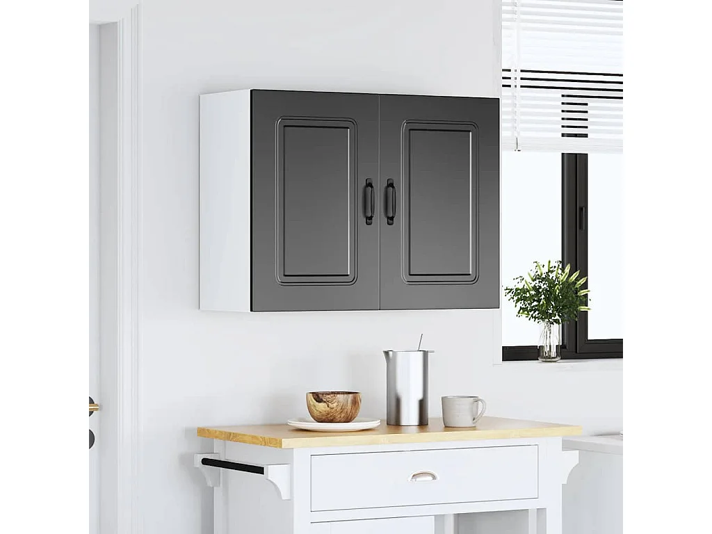 Armoire murale de cuisine Kalmar noir bois d'ingénierie