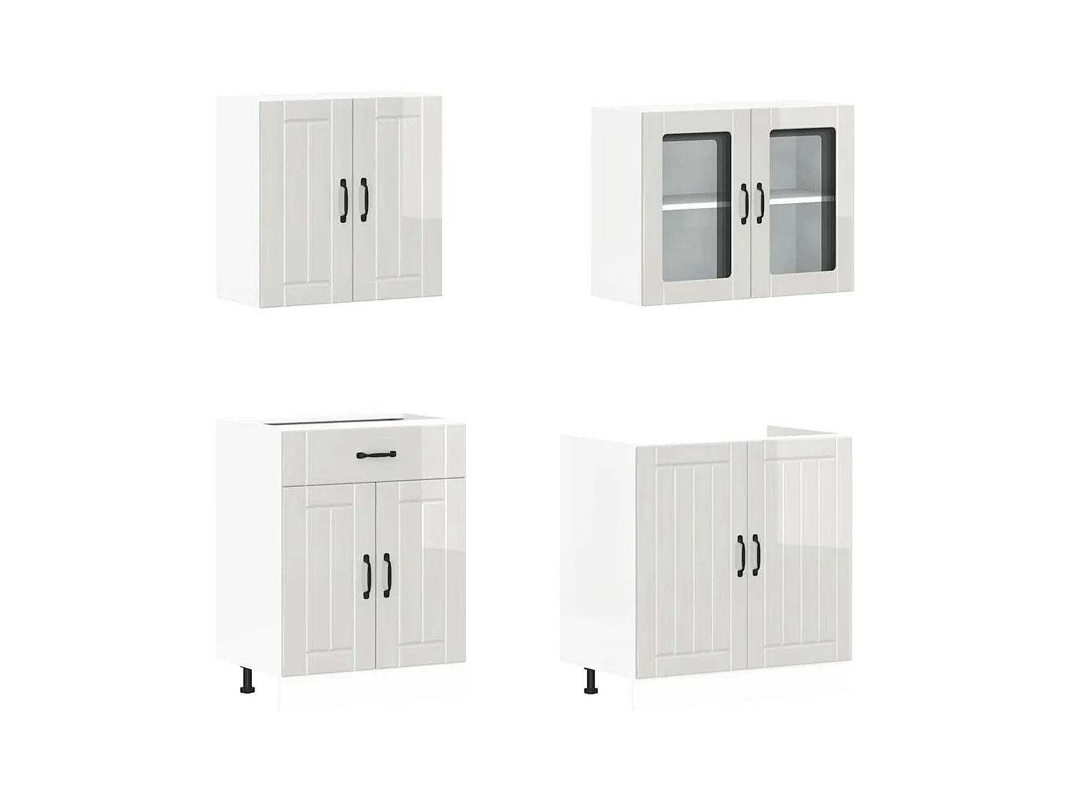 Ensemble de 4 meubles de cuisine "Lucca" en bois d'ingénierie blanc brillant