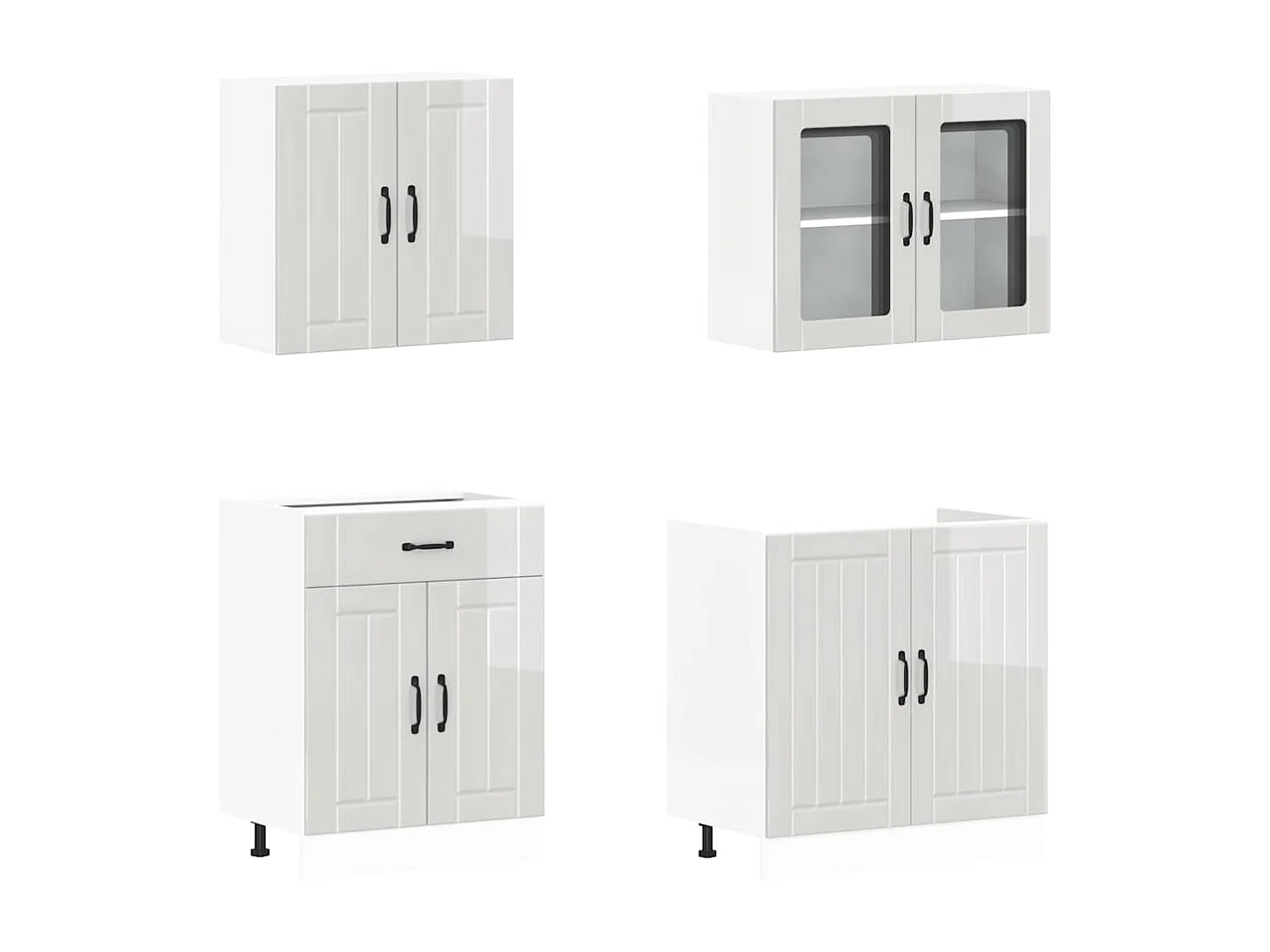 Ensemble de 4 meubles de cuisine "Lucca" en bois d'ingénierie blanc brillant