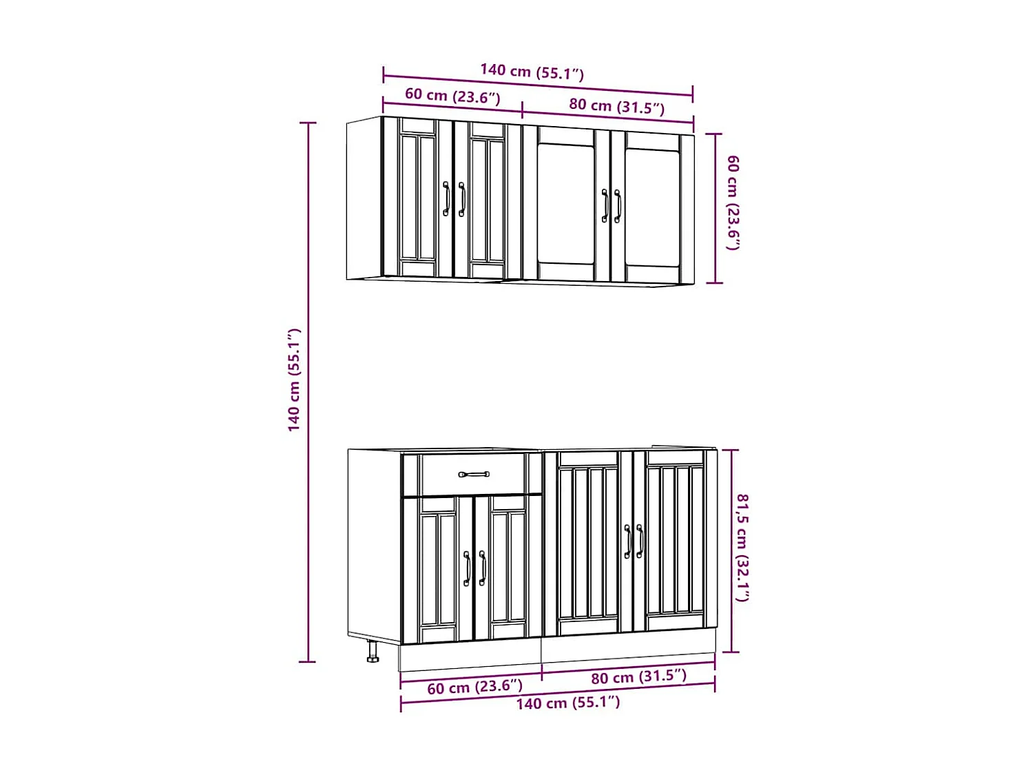 Ensemble de 4 meubles de cuisine "Lucca" en bois d'ingénierie blanc brillant