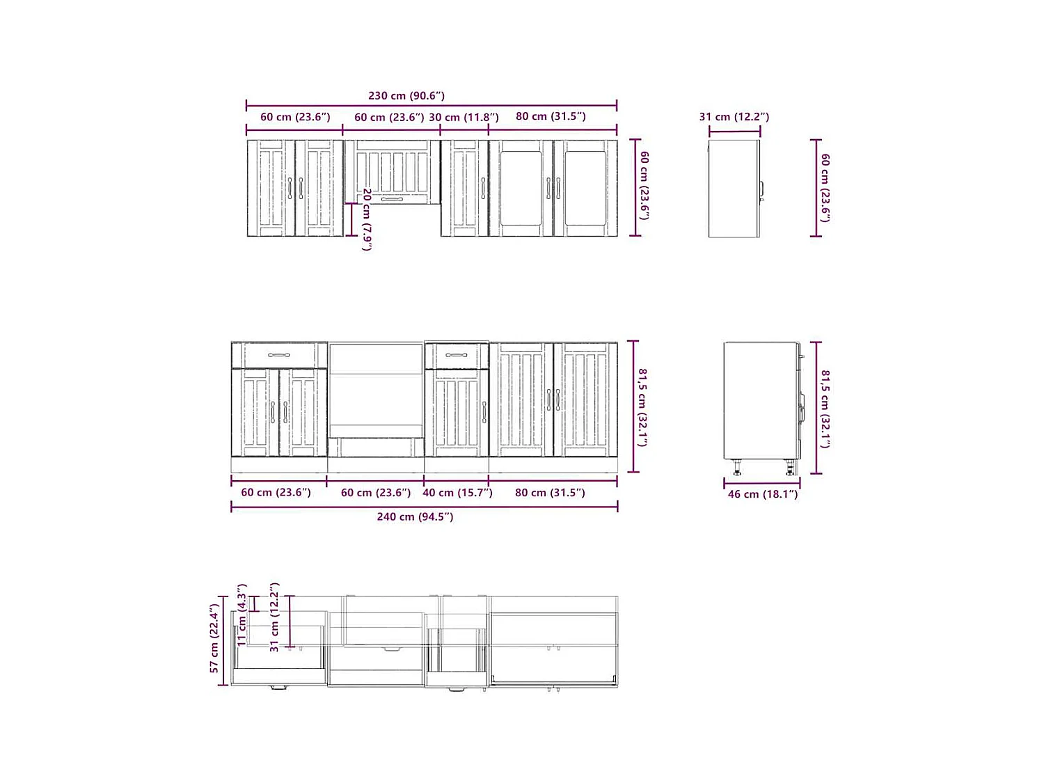 8-delige Keukenkastenset Lucca bewerkt hout sonoma eikenkleur