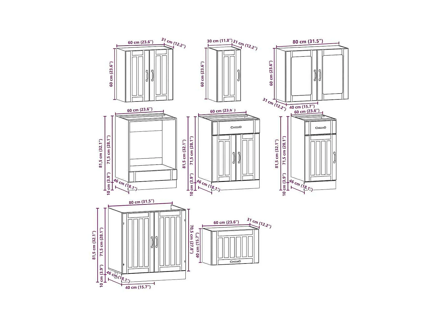 8-delige Keukenkastenset Lucca bewerkt hout sonoma eikenkleur
