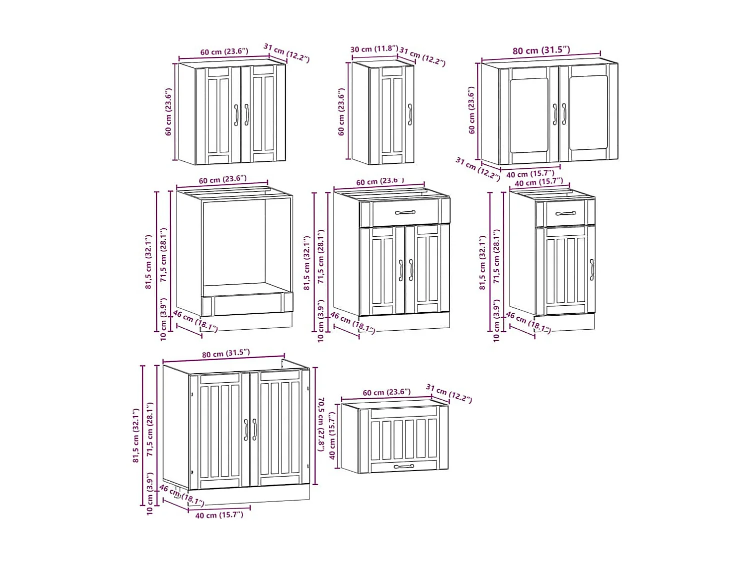 Ensemble de 8 meubles de cuisine "Lucca" en chêne Sonoma
