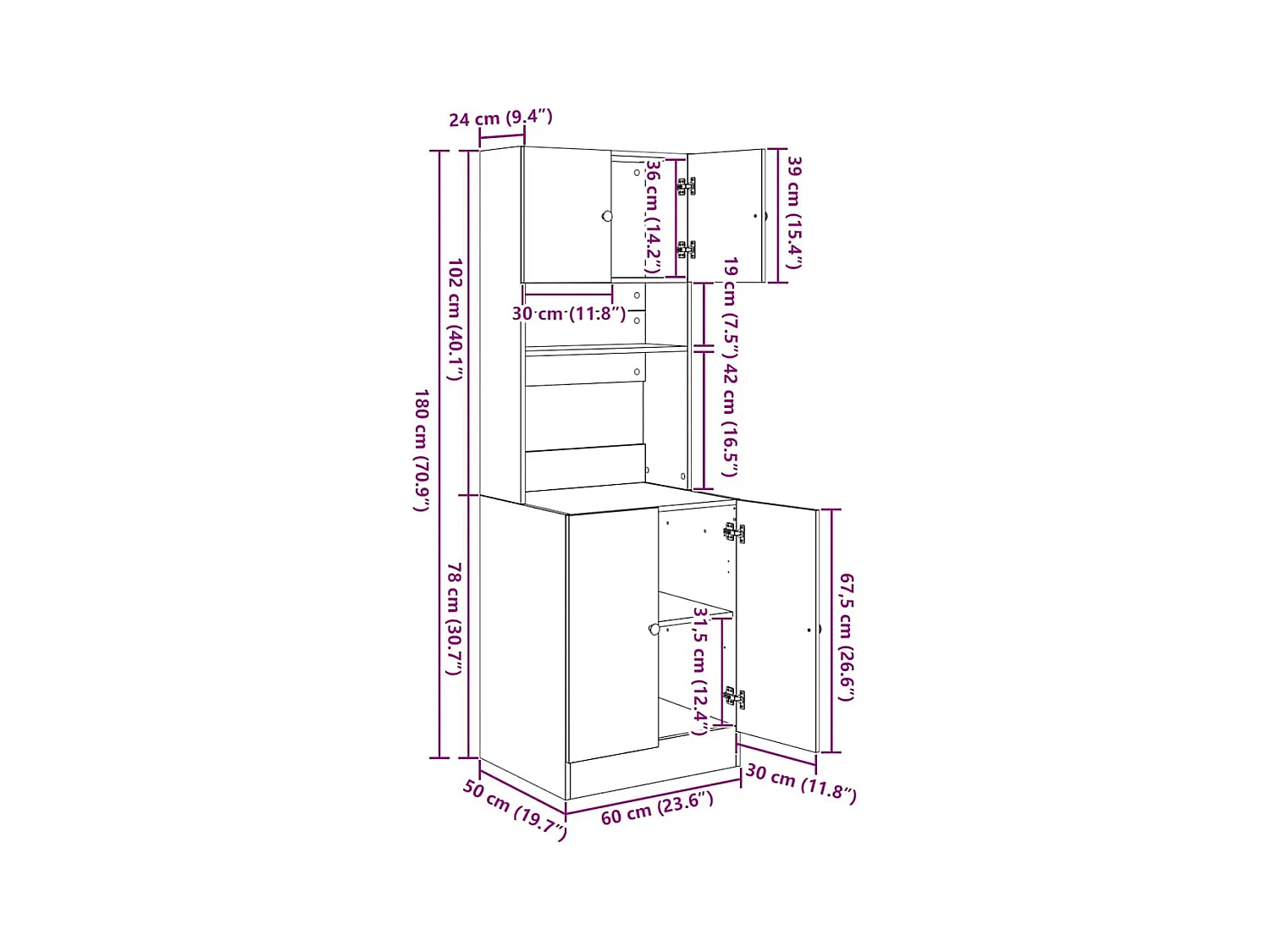 Keukenkast met plank artisanaal eikenkleurig 60 x 50 x 180 cm