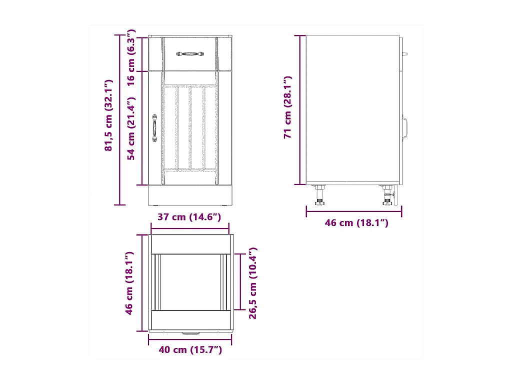 Küchen-Unterschrank Lucca Betongrau Holzwerkstoff
