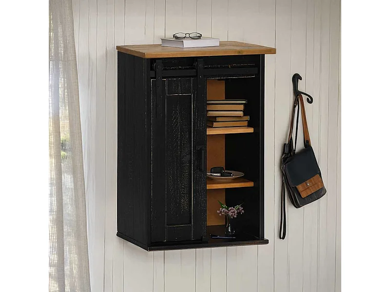 Pensile HALDEN con Anta Scorrevole Nero 49x22,5x70 cm in Pino