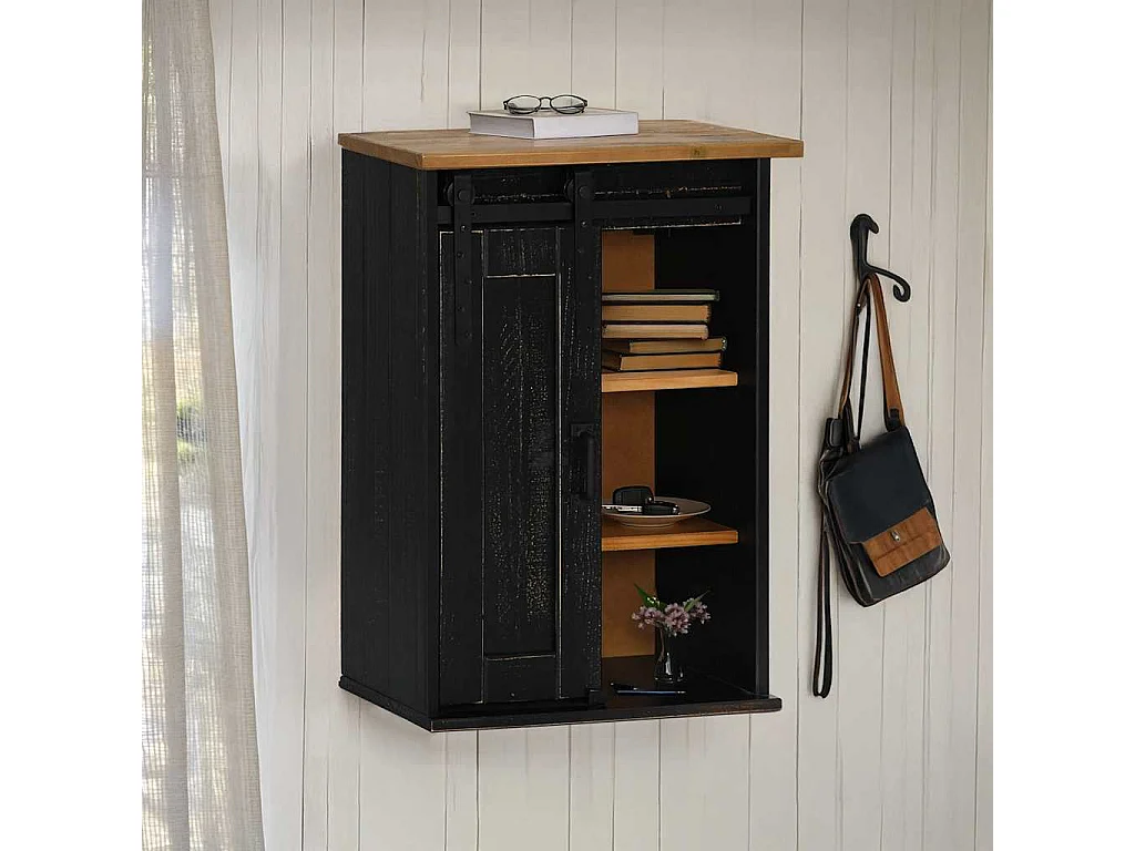 Armoire suspendue HALDEN porte coulissante noir 49x22,5x70 cm