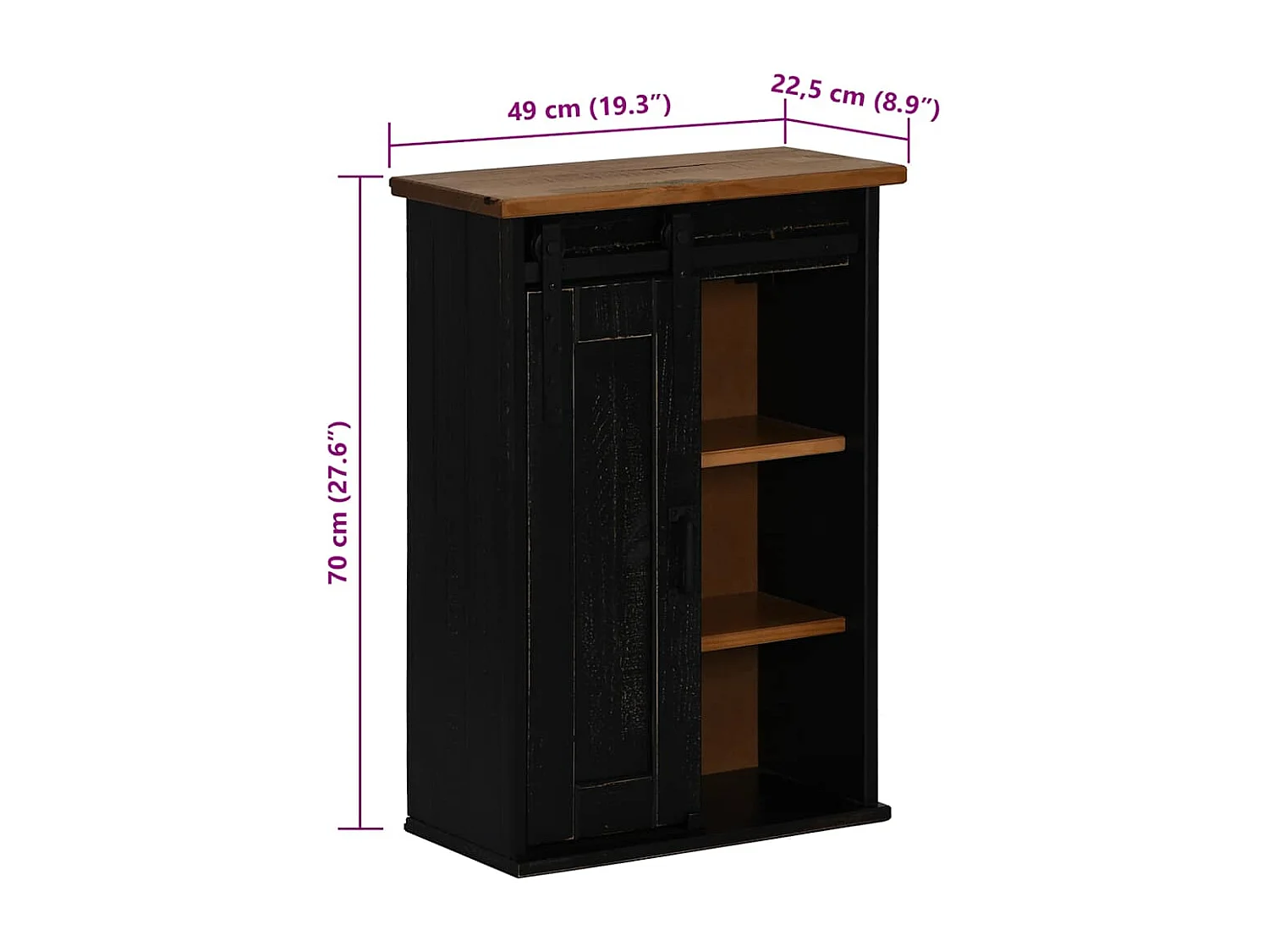 Armoire suspendue HALDEN porte coulissante noir 49x22,5x70 cm