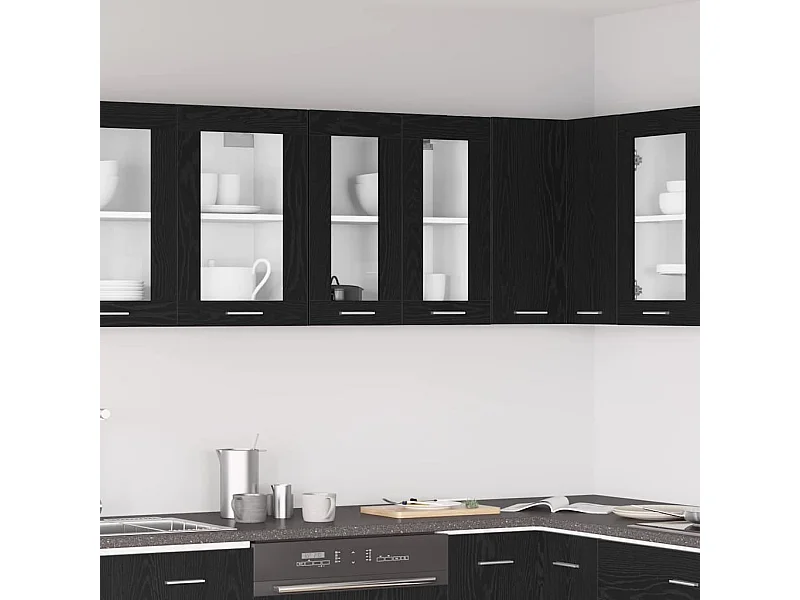 Hängender Glaskasten mit Regal Schwarze Eiche 60 x 31 x 60 cm