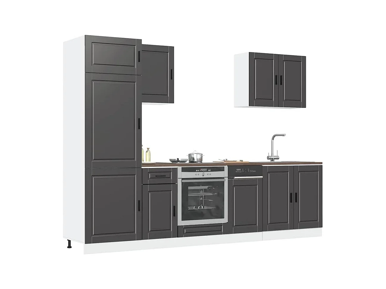 Conjunto de armarios de cocina "Porto" de 7 piezas de madera de ingeniería negra