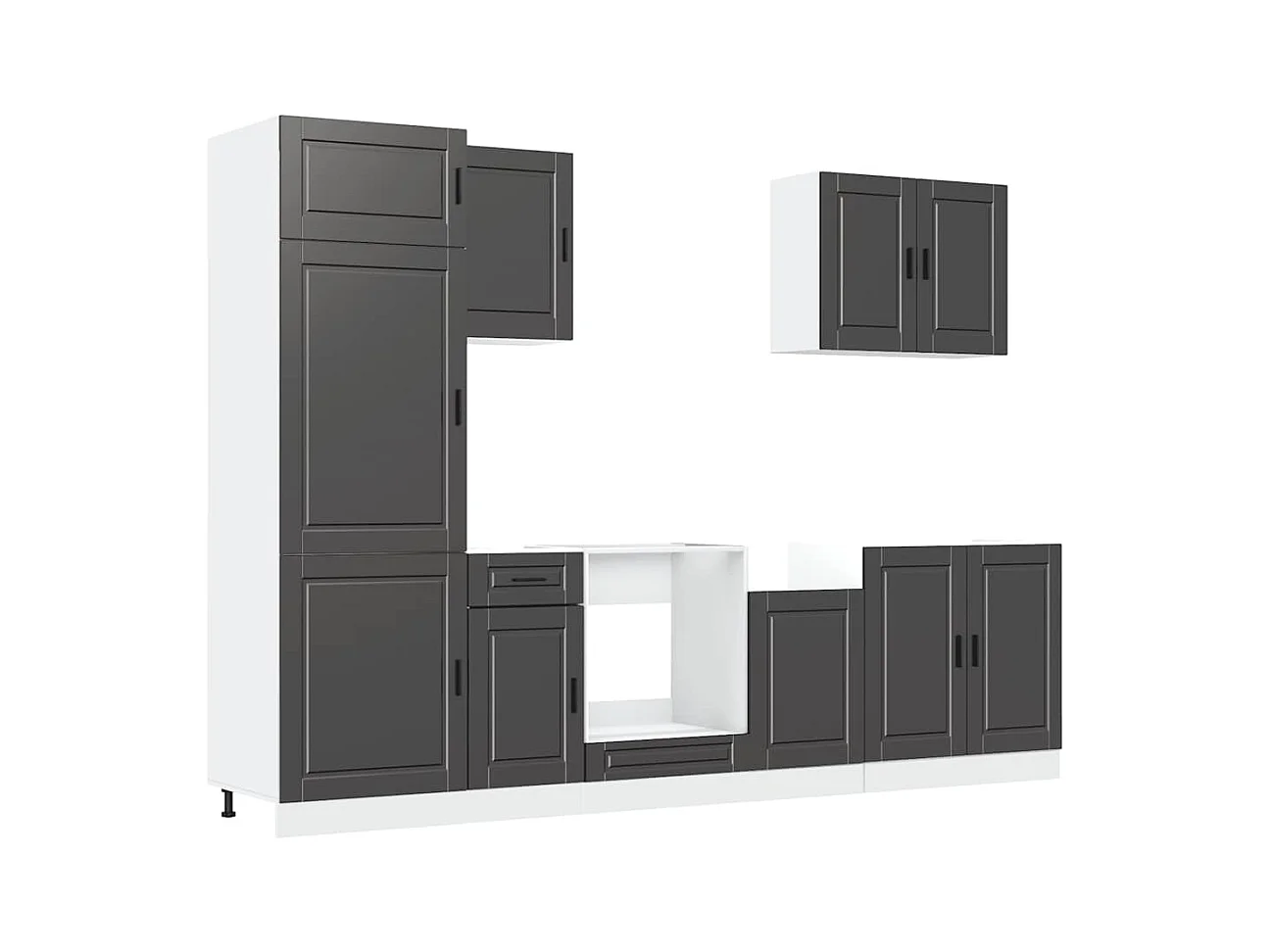 Conjunto de armarios de cocina "Porto" de 7 piezas de madera de ingeniería negra